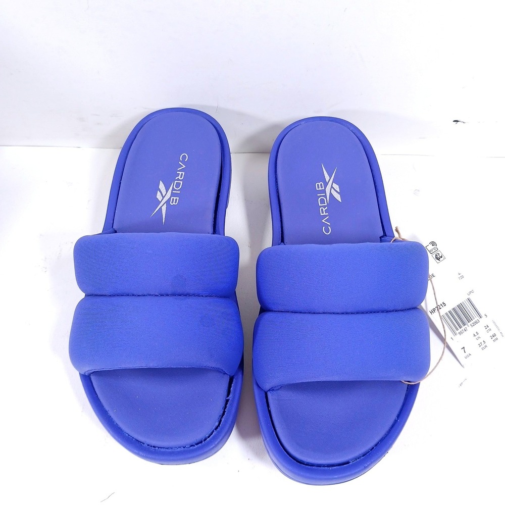Reebok Cardi B Slide Ultramarine Blue Puffy Platform Sandals HP2215 Womens 7